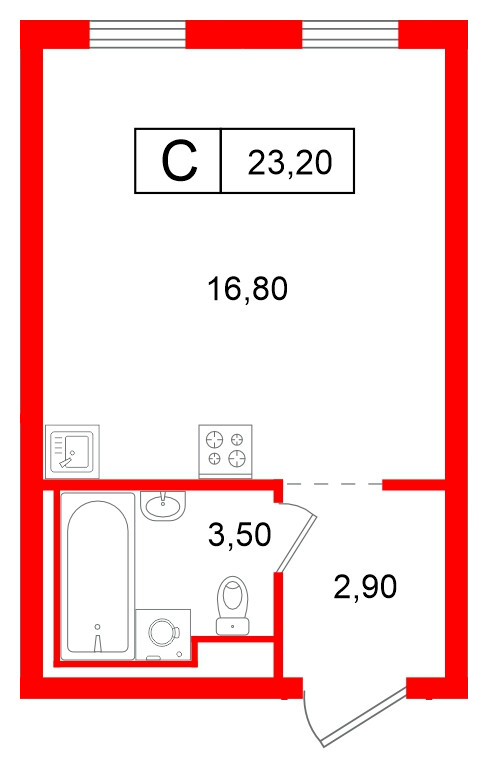 Квартира в ЖК Витебский парк, студия, 23.2 м², 3 этаж