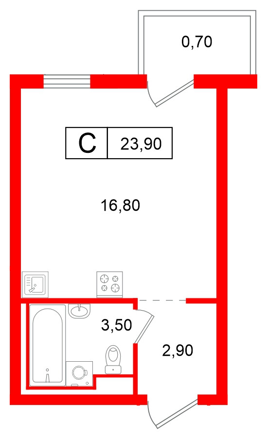 Квартира в ЖК Витебский парк, студия, 23.9 м², 8 этаж