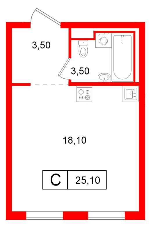 Квартира в ЖК Витебский парк, студия, 25.1 м², 5 этаж