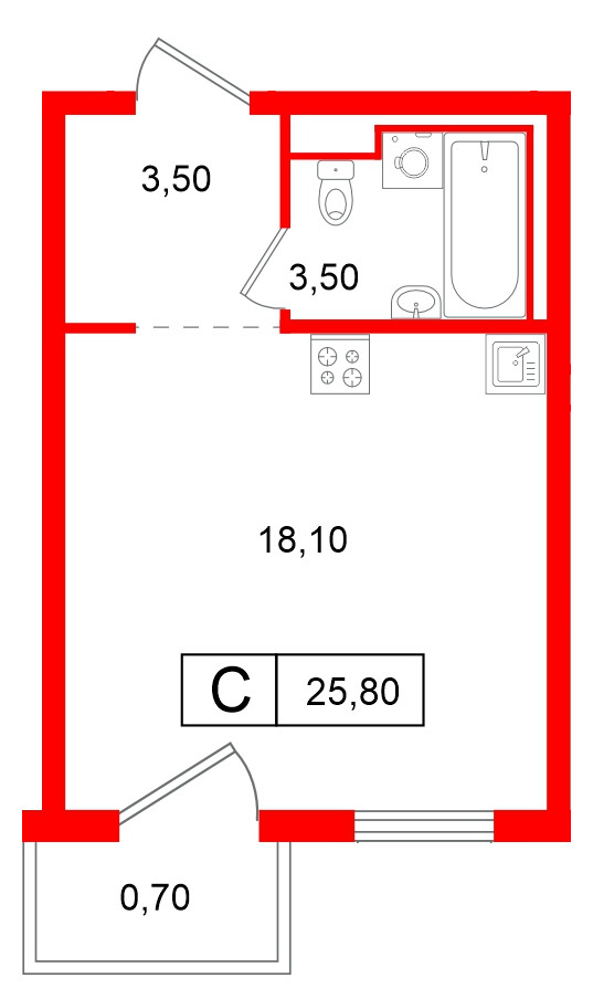 Квартира в ЖК Витебский парк, студия, 25.8 м², 10 этаж