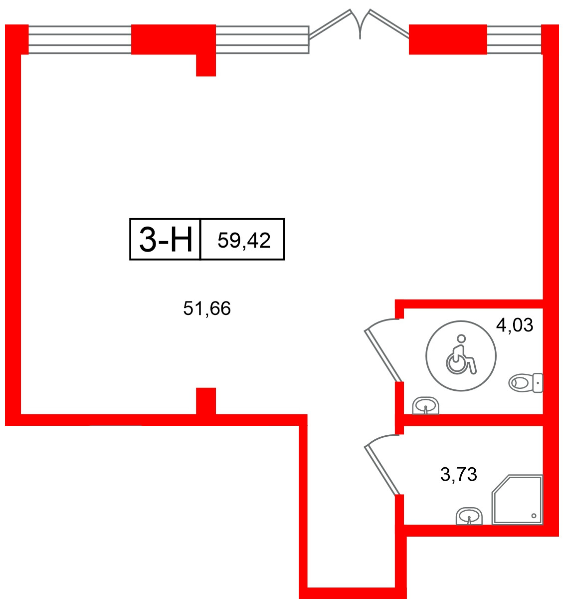 Помещение в ЖК Город спутник Южный., 59.42 м², 1 этаж