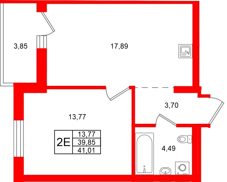 Квартира в ЖК «Брусника в Новоселье», 1 комнатная, 41.01 м², 5 этаж