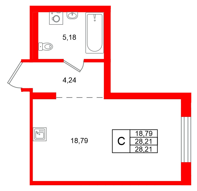 Квартира в ЖК Брусника в Новоселье, студия, 28.21 м², 3 этаж