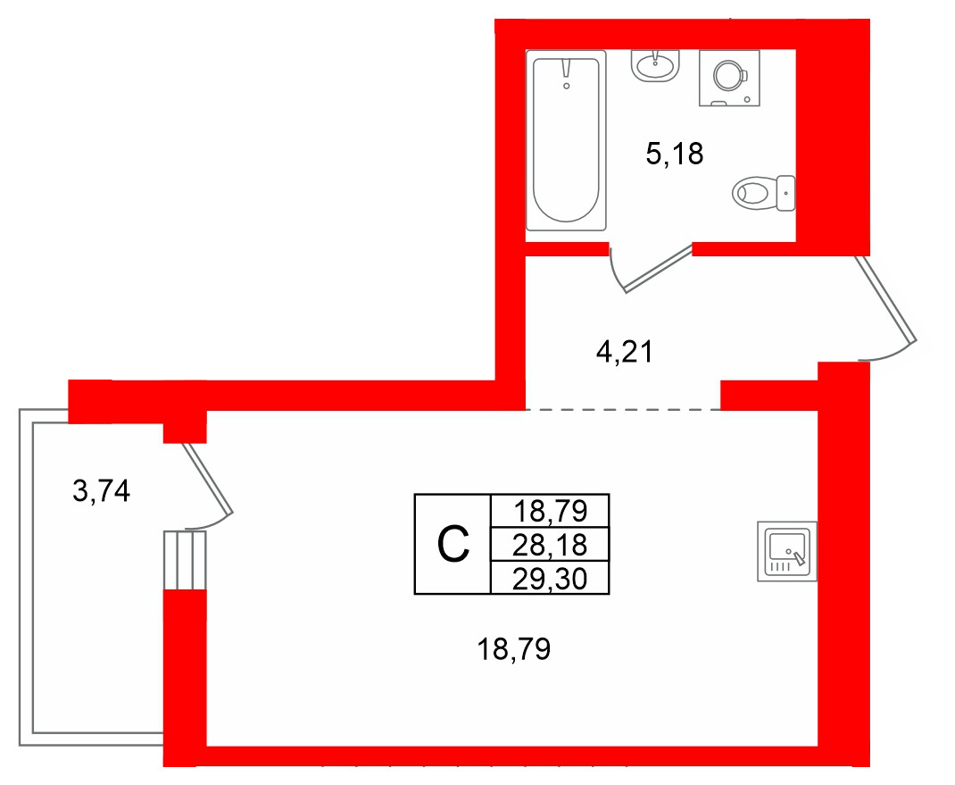 Квартира в ЖК Брусника в Новоселье, студия, 29.3 м², 6 этаж