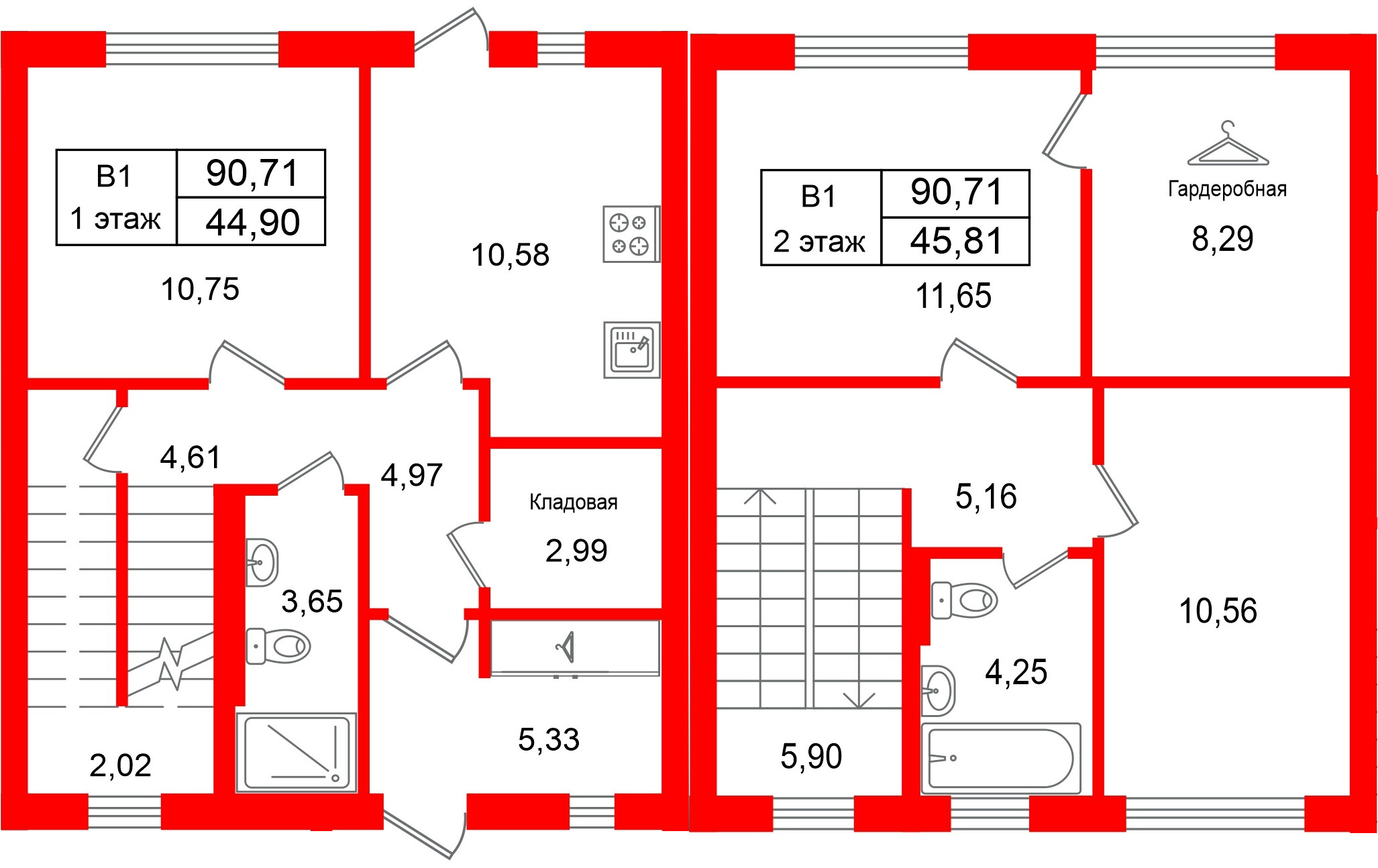 Квартира в ЖК СветЛО, 3 комнатная, 90.71 м², 1 этаж