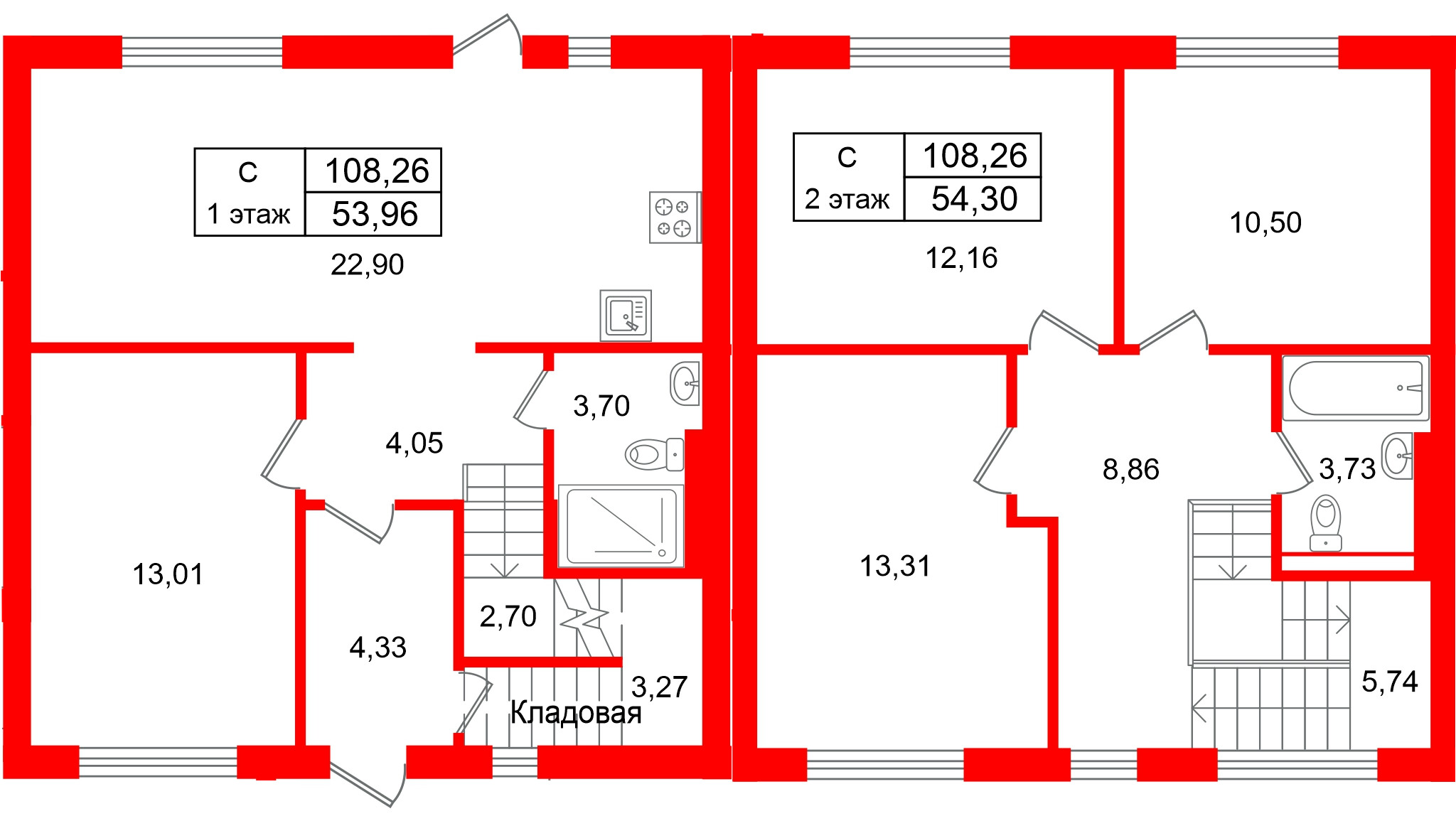 Квартира в ЖК СветЛО, 4 комнатная, 108.26 м², 1 этаж
