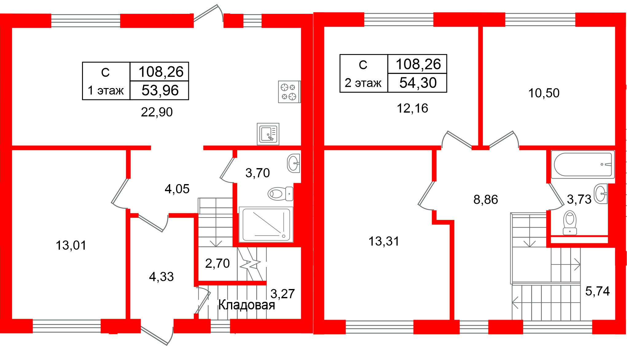 Квартира в ЖК СветЛО, 4 комнатная, 108.26 м², 1 этаж