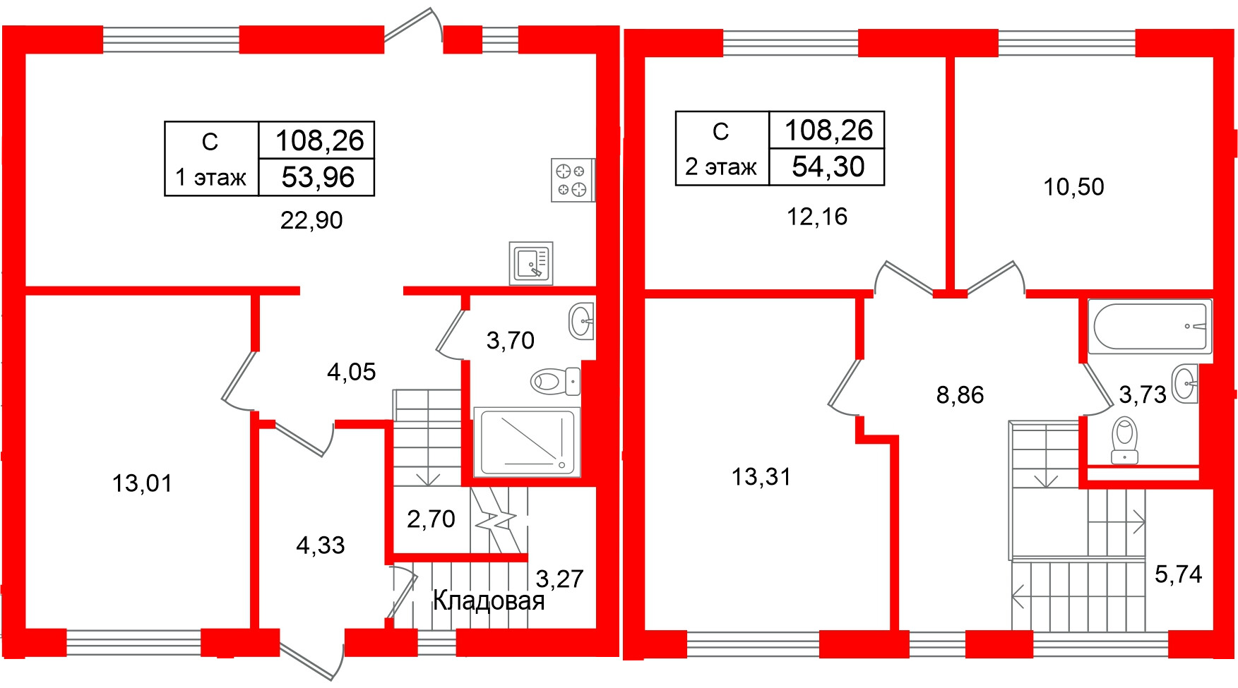 Квартира в ЖК СветЛО, 4 комнатная, 108.26 м², 1 этаж