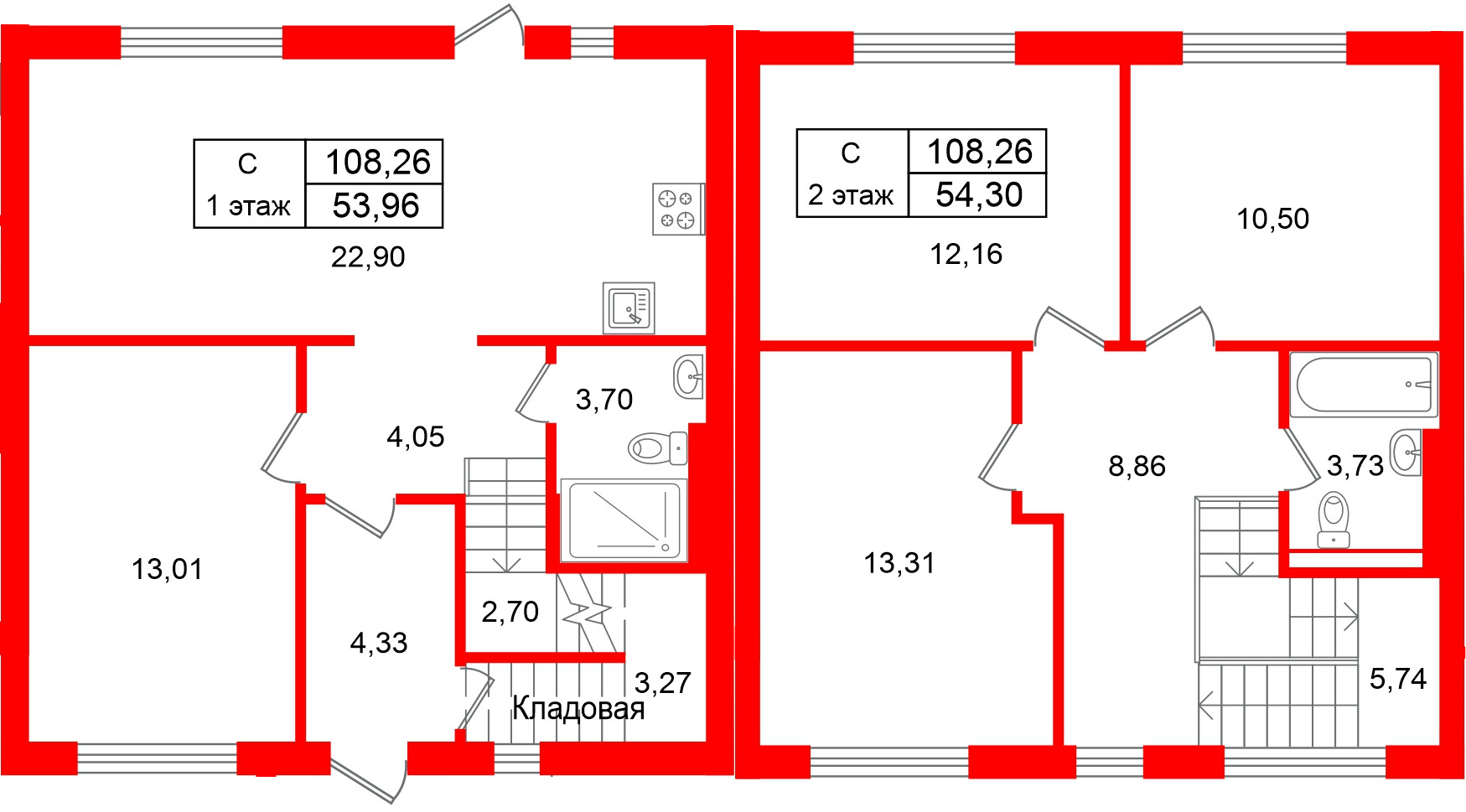 Квартира в ЖК СветЛО, 4 комнатная, 108.26 м², 1 этаж