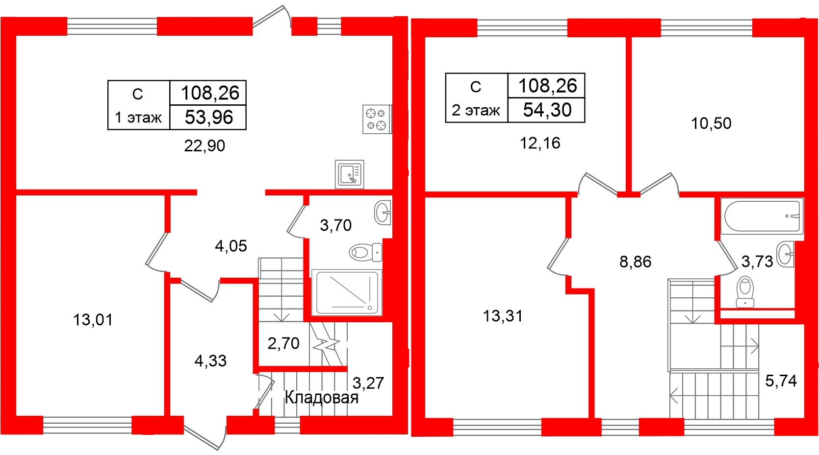 Квартира в ЖК СветЛО, 4 комнатная, 108.26 м², 1 этаж