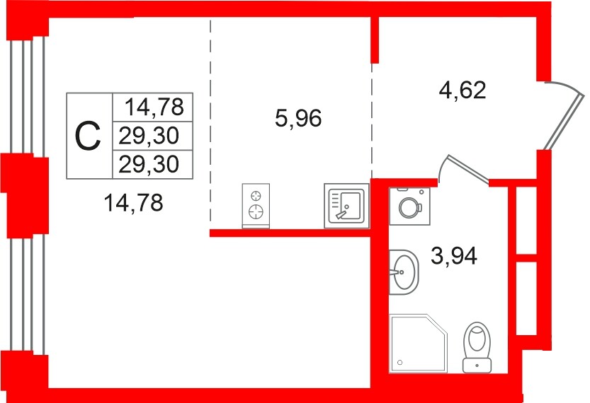 Квартира в ЖК «Кольский», студия, 29.3 м², 7 этаж