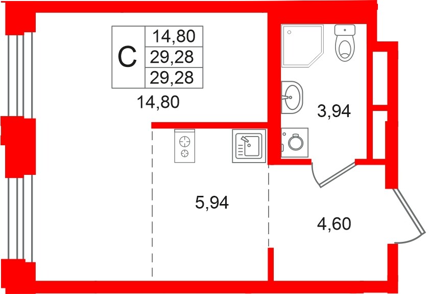Квартира в ЖК «Кольский», студия, 29.28 м², 11 этаж
