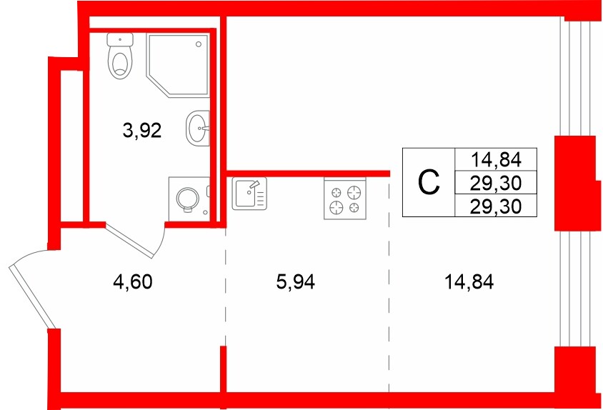 Квартира в ЖК «Кольский», студия, 29.3 м², 14 этаж