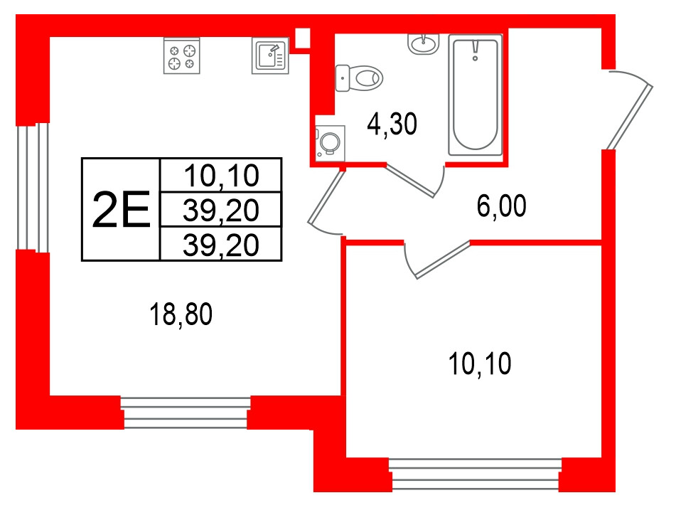 Квартира в ЖК Большая Охта, 1 комнатная, 39.2 м², 3 этаж