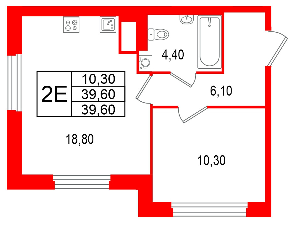 Квартира в ЖК Большая Охта, 1 комнатная, 39.6 м², 4 этаж