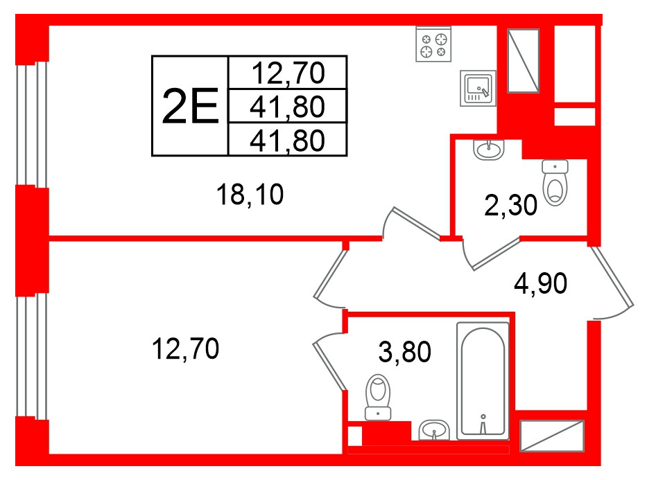 Квартира в ЖК Большая Охта, 1 комнатная, 41.8 м², 8 этаж