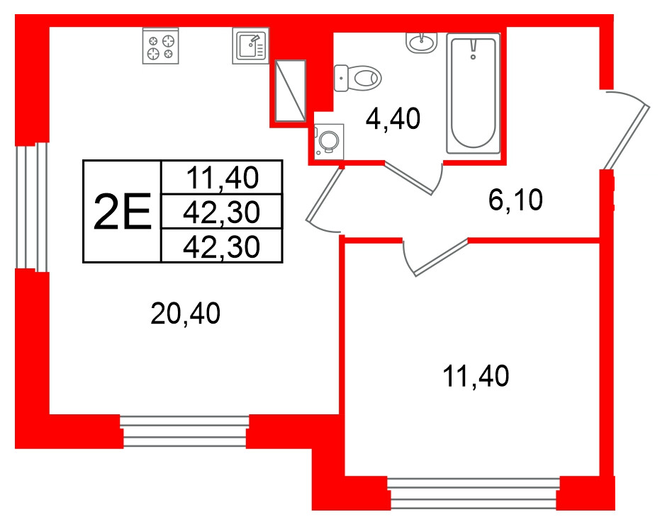 Квартира в ЖК Большая Охта, 1 комнатная, 42.3 м², 4 этаж