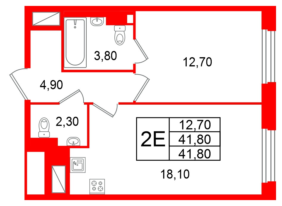 Квартира в ЖК Большая Охта, 1 комнатная, 41.8 м², 4 этаж