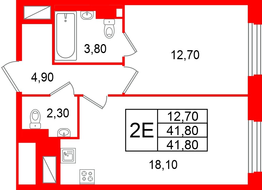 Квартира в ЖК Большая Охта, 1 комнатная, 41.8 м², 7 этаж