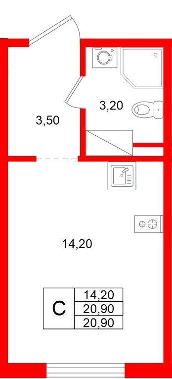Квартира в ЖК «Ручьи–2», студия, 20.9 м², 14 этаж