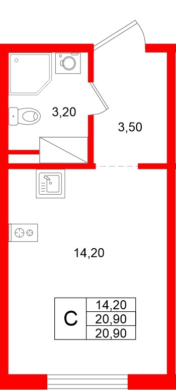 Квартира в ЖК «Ручьи–2», студия, 20.9 м², 18 этаж