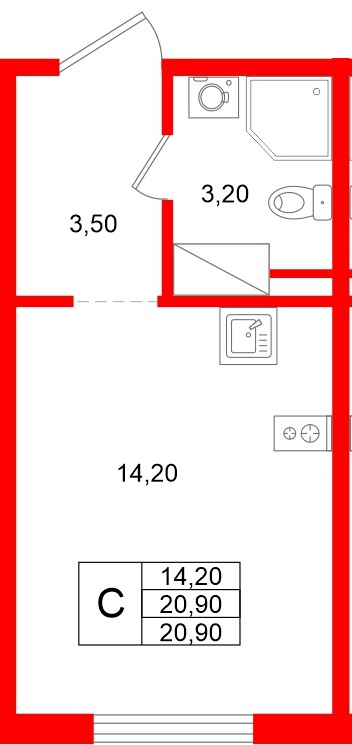 Квартира в ЖК «Ручьи–2», студия, 20.9 м², 11 этаж