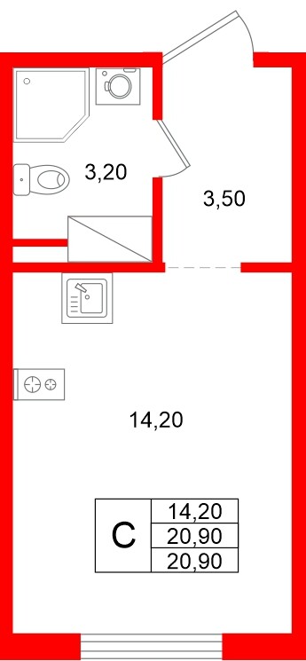 Квартира в ЖК «Ручьи–2», студия, 20.9 м², 18 этаж