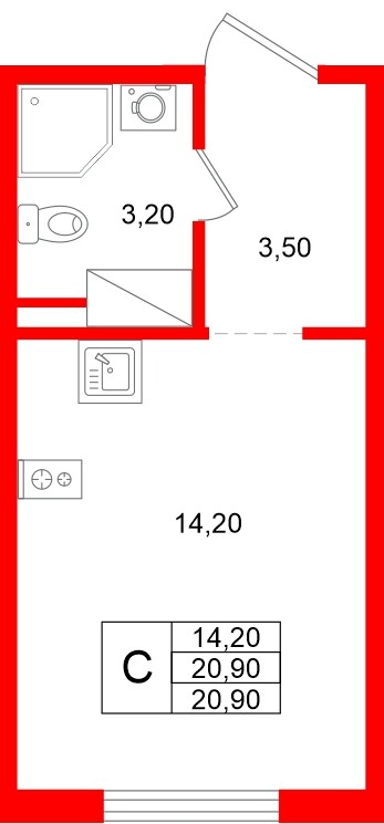 Квартира в ЖК «Ручьи–2», студия, 20.9 м², 18 этаж