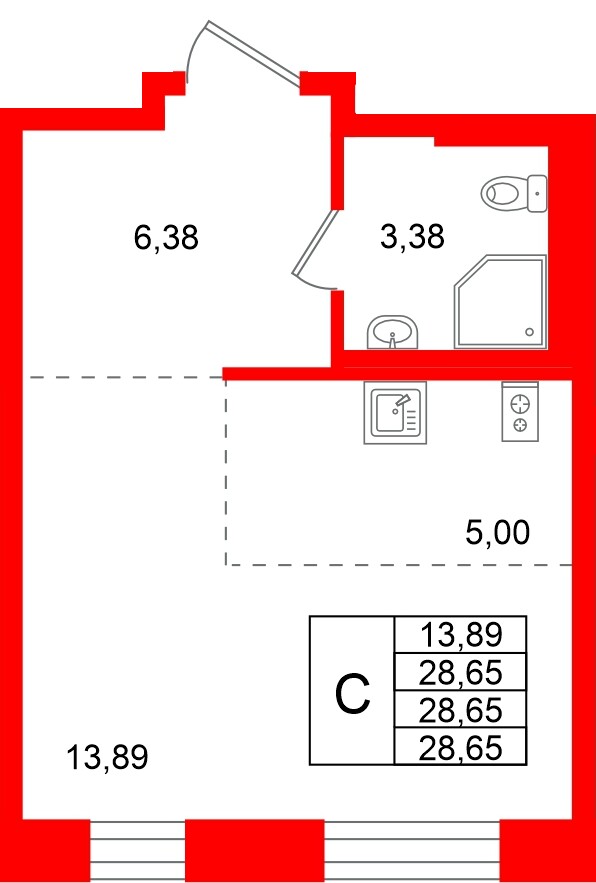 Квартира в ЖК Кольские огни, студия, 28.65 м², 4 этаж