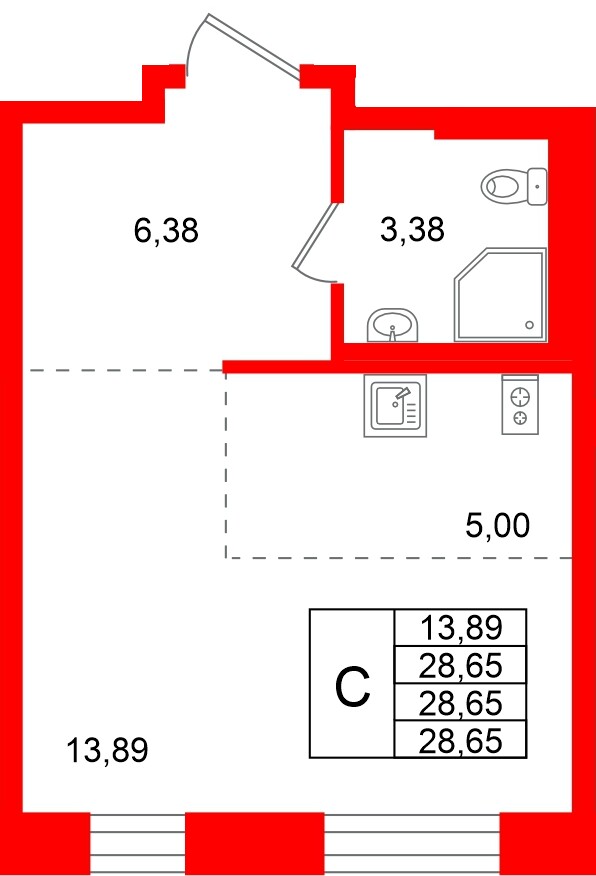Квартира в ЖК Кольские огни, студия, 28.65 м², 7 этаж