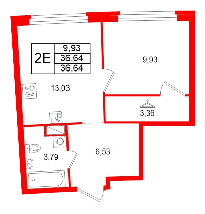 Квартира в ЖК Аквилон Riva, 1 комнатная, 36.64 м², 8 этаж