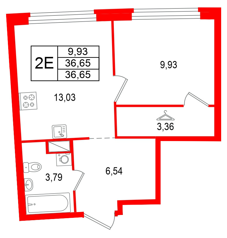 Квартира в ЖК Аквилон Riva, 1 комнатная, 36.65 м², 18 этаж