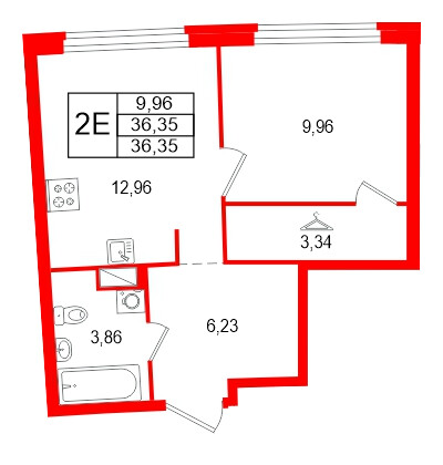Квартира в ЖК Аквилон Riva, 1 комнатная, 36.35 м², 14 этаж