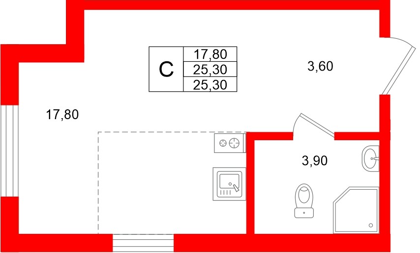 Квартира в ЖК Клюква.Парк, студия, 25.3 м², 2 этаж