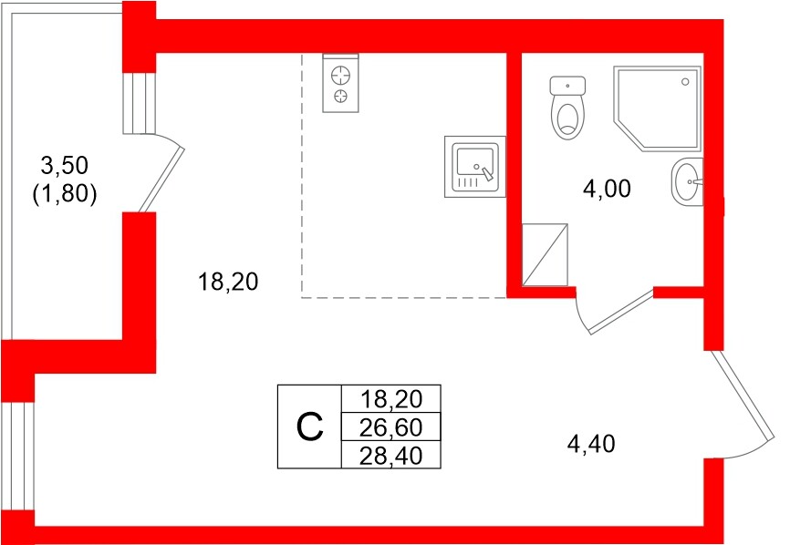Квартира в ЖК Клюква.Парк, студия, 28.4 м², 11 этаж