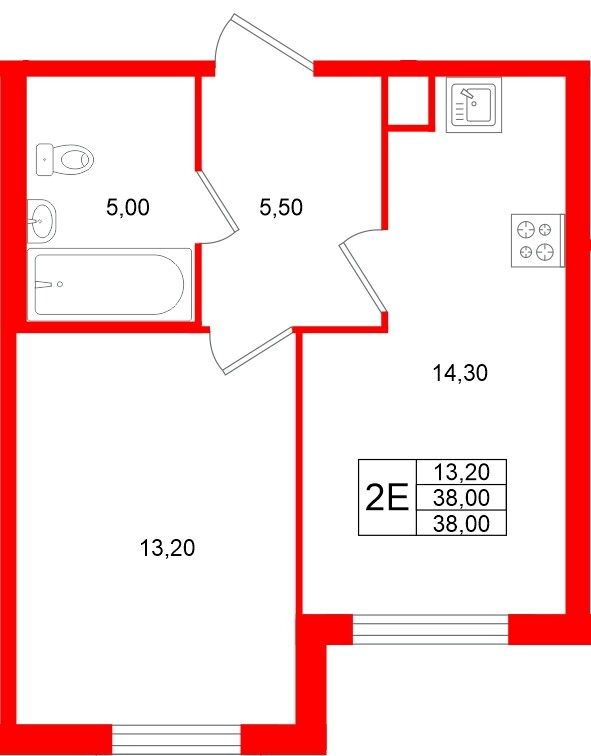 Квартира в ЖК Клюква.Парк, 1 комнатная, 38 м², 2 этаж