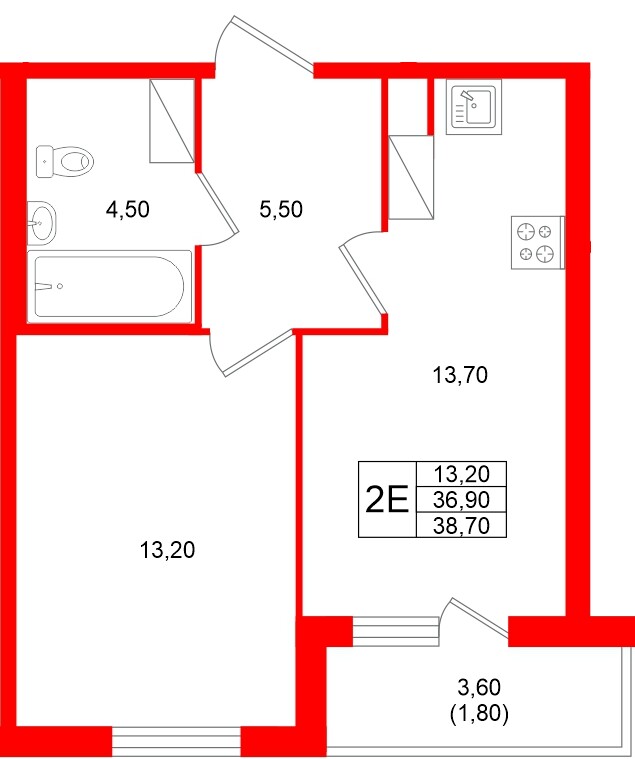 Квартира в ЖК Клюква.Парк, 1 комнатная, 38.7 м², 3 этаж