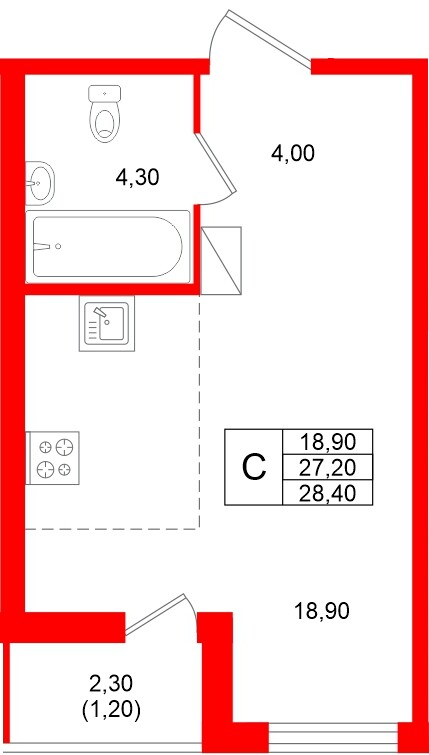 Квартира в ЖК Клюква.Парк, студия, 28.4 м², 3 этаж