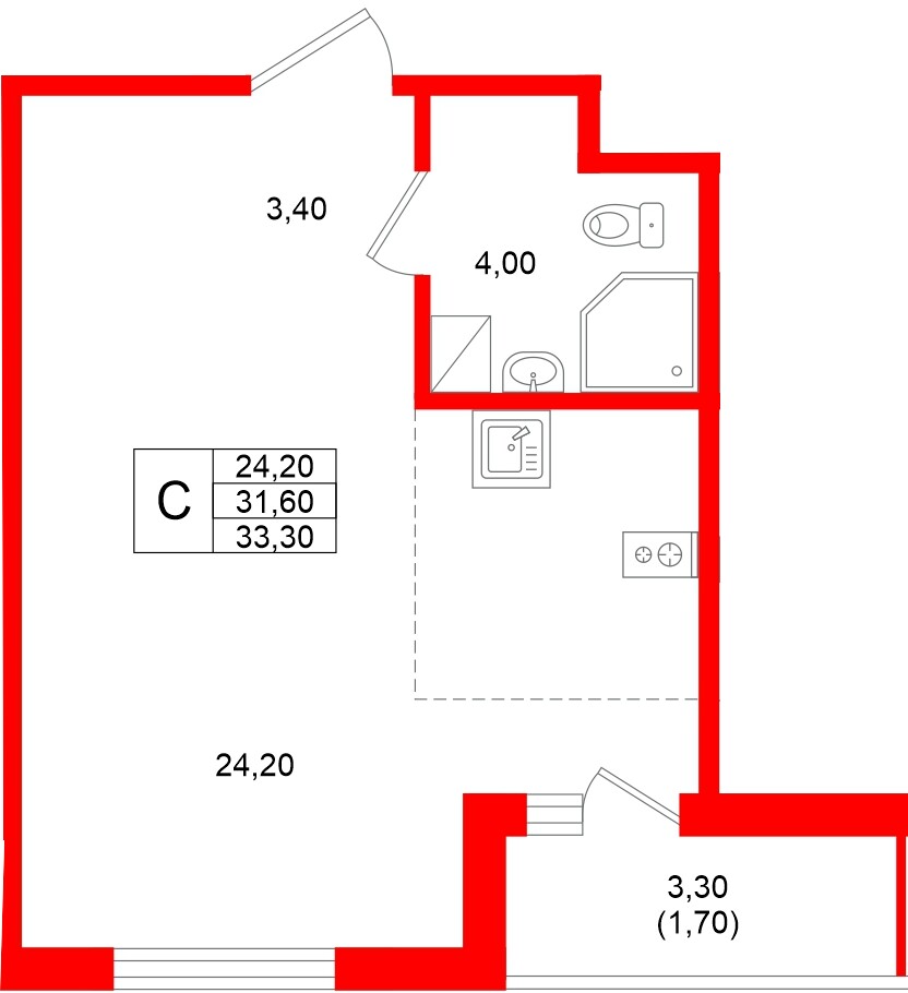 Квартира в ЖК Клюква.Парк, студия, 33.3 м², 10 этаж