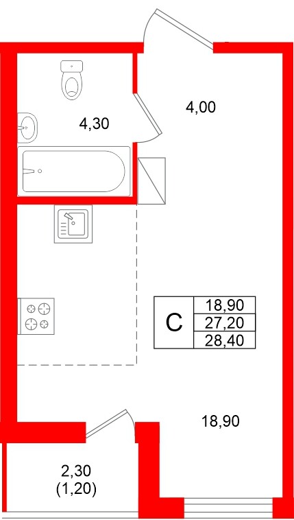 Квартира в ЖК Клюква.Парк, студия, 28.4 м², 10 этаж