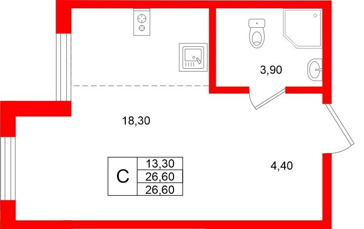 Квартира в ЖК Клюква.Парк, студия, 26.6 м², 2 этаж