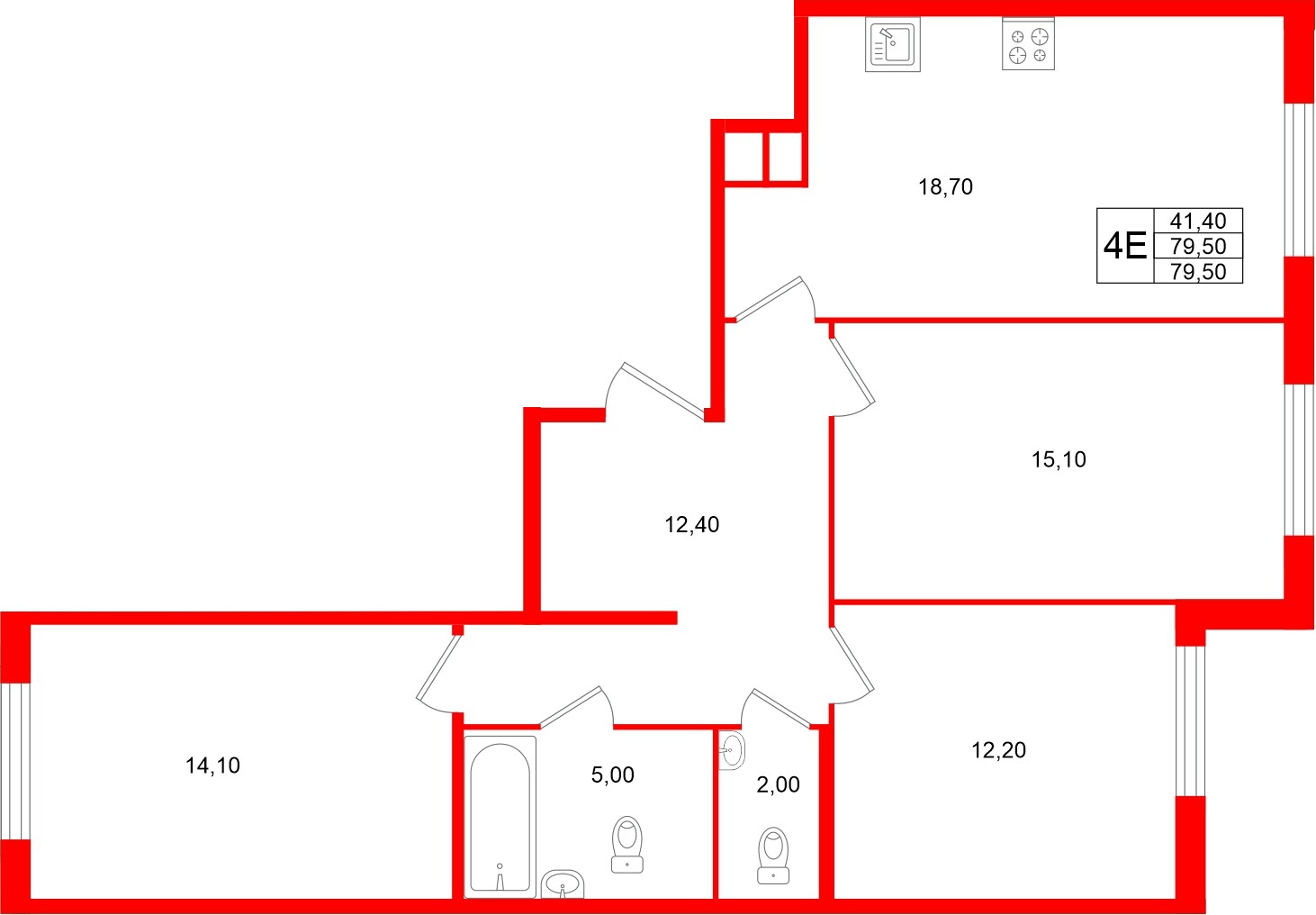 Квартира в ЖК Клюква.Парк, 3 комнатная, 79.5 м², 2 этаж