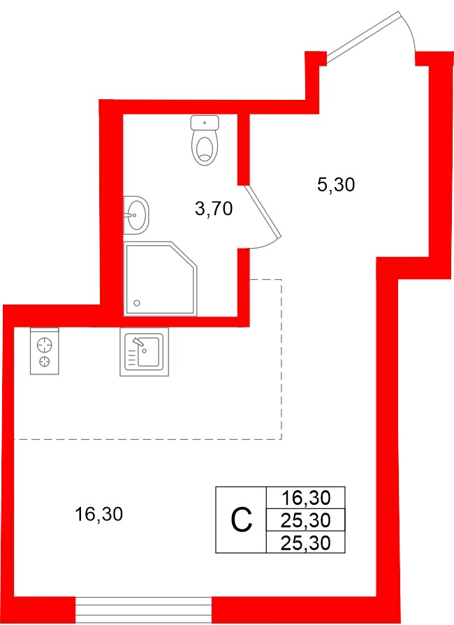 Квартира в ЖК Клюква.Парк, студия, 25.3 м², 2 этаж