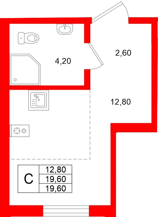 Квартира в ЖК Клюква.Парк, студия, 19.6 м², 2 этаж