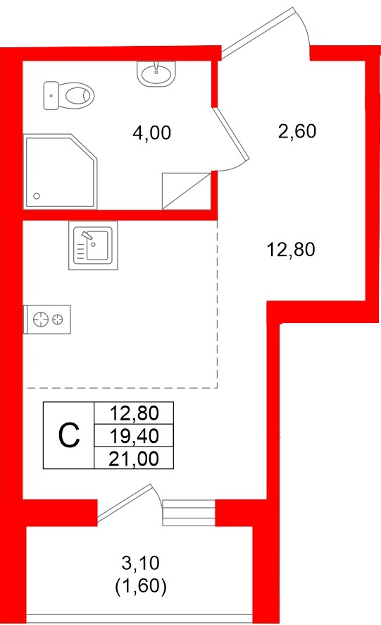 Квартира в ЖК Клюква.Парк, студия, 21 м², 6 этаж
