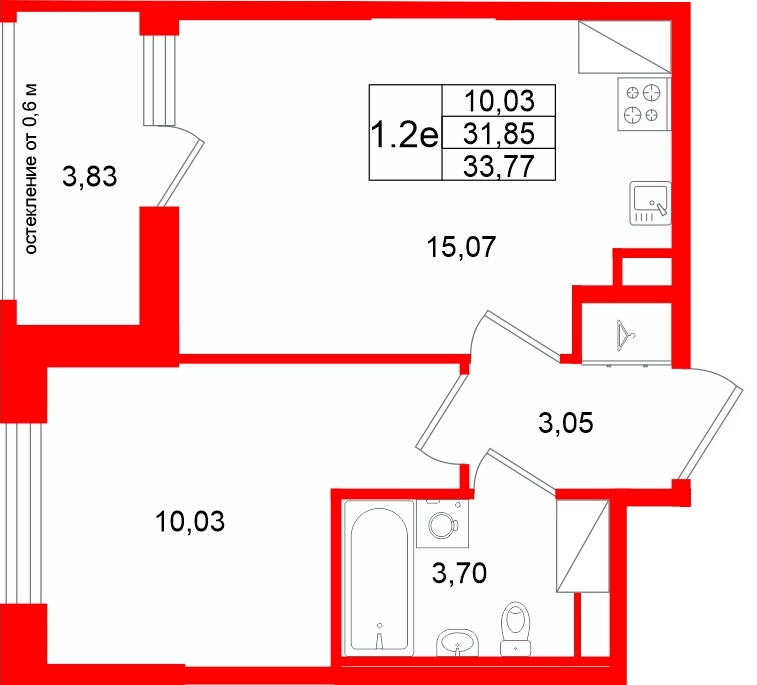 Квартира в ЖК «Город звёзд», 1 комнатная, 31.85 м², 6 этаж