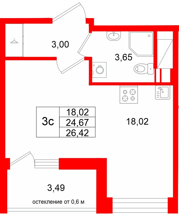 Квартира в ЖК «Город звёзд», студия, 24.67 м², 4 этаж