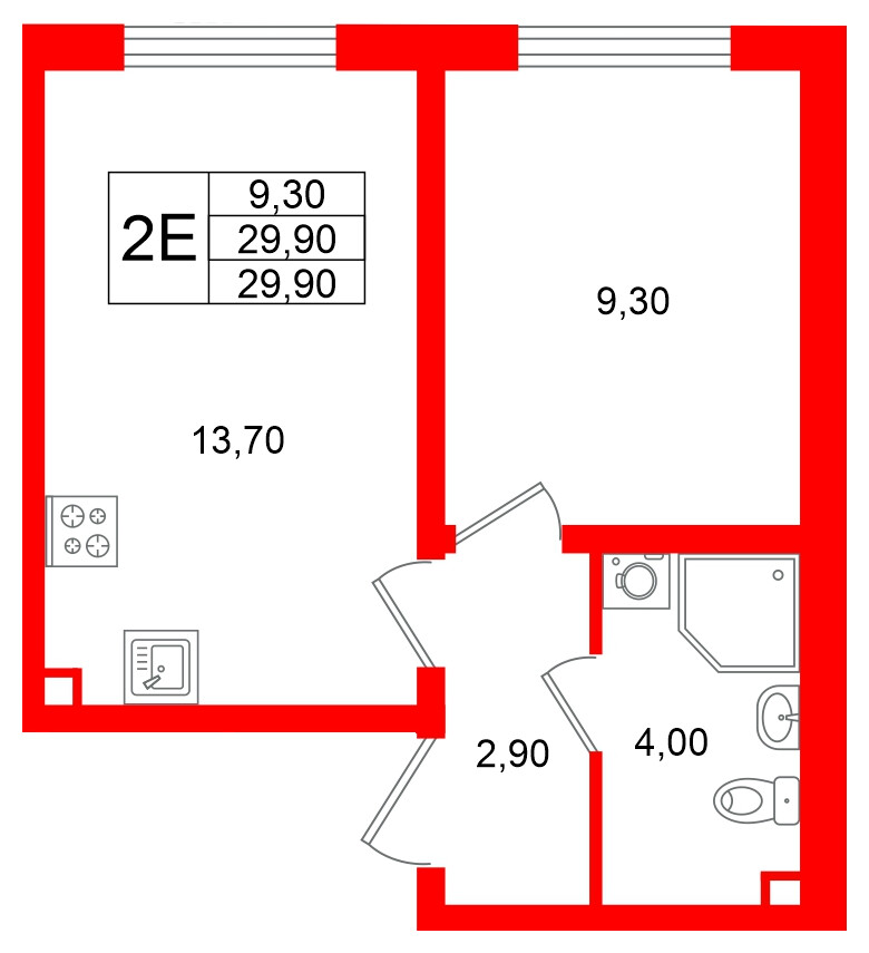 Квартира в ЖК «Ручьи–2», 1 комнатная, 29.9 м², 1 этаж