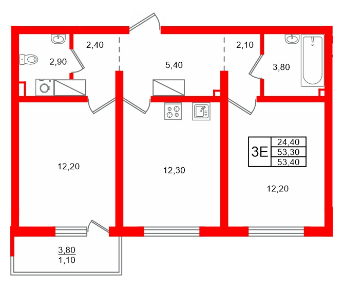 Квартира в ЖК 'Цветной город', 2 комнатная, 54.4 м², 14 этаж