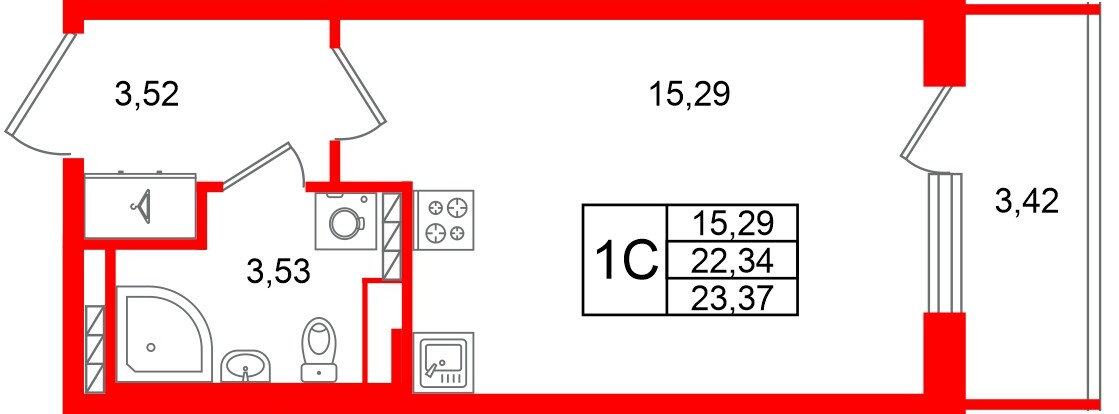 Квартира в ЖК «Универ Сити», студия, 22.34 м², 4 этаж